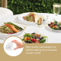 MATANA 25 Assiettes en Plastique Blanc Premium avec Bordure Dorée (26cm) - Assiettes Blanches Solides, Réutilisables et Élégante