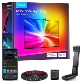 Govee RGBIC TV Backlight 3 Lite avec Correction Fish-Eye Fonction, Synchronisation pour TV 55-65 pouces, Ruban LED WiFi RGBICW 3