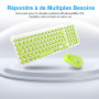 LeadsaiL Ensemble Clavier Souris sans Fil, Ergonomique Clavier de Souris, France AZERTY, 2,4 GHz avec Récepteur USB, 12 Raccourc