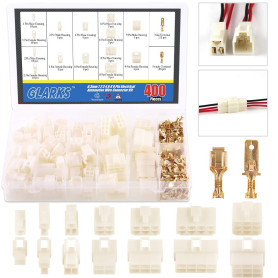 Glarks Lot de 400 connecteurs de fils électriques 6,3 mm 1 2 3 4 6 8 9 broches pour moto, vélo, voiture, bateau