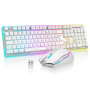 RedThunder K10 Ensemble Clavier et Souris sans Fil Gamer Rétroéclairé, AZERTY FRANÇAIS, 2,4 GHz Connexion + 3800mAh Batteries Re