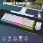 RedThunder K10 Ensemble Clavier et Souris sans Fil Gamer Rétroéclairé, AZERTY FRANÇAIS, 2,4 GHz Connexion + 3800mAh Batteries Re