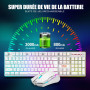 RedThunder K10 Ensemble Clavier et Souris sans Fil Gamer Rétroéclairé, AZERTY FRANÇAIS, 2,4 GHz Connexion + 3800mAh Batteries Re