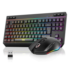 RedThunder K20-TKL 75% Clavier et Souris sans Fil,AZERTY Français, Rétroéclairage RVB,TKL Ultra-Compact Design,Ergonomique,Batte