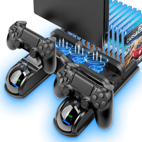 Labtec Support PS4 avec Ventilateur de Refroidissement et Station de Charge Double Manette pour Playstation 4/Slim/Pro, 12 Empla