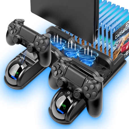 Labtec Support PS4 avec Ventilateur de Refroidissement et Station de Charge Double Manette pour Playstation 4/Slim/Pro, 12 Empla
