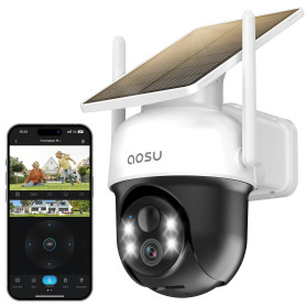 aosu 2K Camera Surveillance WiFi Exterieure sans Fil Camera Solaire WiFi Exterieur, 3MP 360°Panoramique PTZ, Suivi Automatique, 