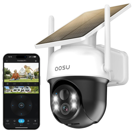 aosu 2K Camera Surveillance WiFi Exterieure sans Fil Camera Solaire WiFi Exterieur, 3MP 360°Panoramique PTZ, Suivi Automatique, 
