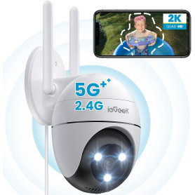 ieGeek 2K Camera Surveillance WiFi Exterieure, 360° Camera IP Compatible avec 2.4Ghz/5Ghz, Vision Nocturne Couleur, Détection Hu