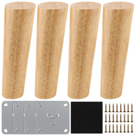 Pieds de Meuble en Bois de Rechange 15cm - Lot de 4 Avec Plaque de Montage, Vis et Tapis Antidérapant - Pour Canapé, Lit et Chai