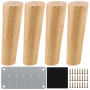 Pieds de Meuble en Bois de Rechange 15cm - Lot de 4 Avec Plaque de Montage, Vis et Tapis Antidérapant - Pour Canapé, Lit et Chai