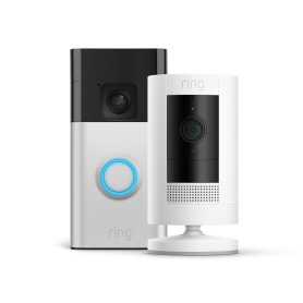 Ring sonnette vidéo sans fil (Battery Video Doorbell) + Ring Caméra extérieure sans fil (Stick Up Cam) | Installation facile (5 
