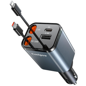 4 en1 Chargeur Allume Cigare Voiture USB C【Câble Rétractable】Chargeur Voiture avec USB-C/USB-A Chargeur Voiture Chargement Prise