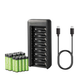 Amazon Basics Lot de 8 piles rechargeables NiMh AAA 800 mAh + lot de 8 piles rechargeables NiMh AA 2000 mAh, avec chargeur de pi