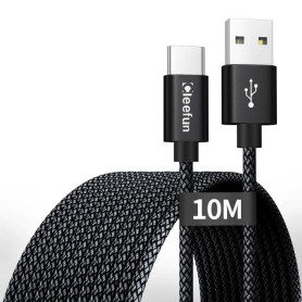 CLEEFUN Cable USB C 10M Charge Rapide, Résistant USB 2.0 Câble Charguer USB-A vers USB-C pour Smartphones, Tablette, Caméra-Surv