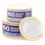 MATANA 120 Assiettes en Plastique Réutilisables Blanches Premium avec Bord Doré (60 Plates, 60 Dessert) - Solide & Incassable po
