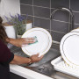 MATANA 120 Assiettes en Plastique Réutilisables Blanches Premium avec Bord Doré (60 Plates, 60 Dessert) - Solide & Incassable po
