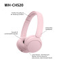 Sony WH-CH520 - Casque Bluetooth sans Fil, Multipoint, Micro intégré - jusqu'à 50 Heures d'autonomie et Charge Rapide - Rose (Re