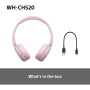 Sony WH-CH520 - Casque Bluetooth sans Fil, Multipoint, Micro intégré - jusqu'à 50 Heures d'autonomie et Charge Rapide - Rose (Re
