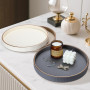 KINGFOM Plateau de Service, Grand Rond Plateau Decoratif en Cuir, Decoration Table, 30 cm (Gris)