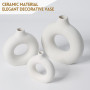 BASVII Vase Décoratif, Donut Vase Blanc avec Herbe de Pampa, Vase Fleur Rond Moderne pour Fleurs Séchées, Idéal pour Décoration 
