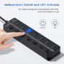 Hoppac Hub 7 en 1 Multiprise avec USB 3.0 Et 2.0, Port Multiple pour PC, Transfert De Données Et Recharge, Interrupteur Et Lumiè