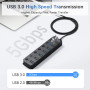 Hoppac Hub 7 en 1 Multiprise avec USB 3.0 Et 2.0, Port Multiple pour PC, Transfert De Données Et Recharge, Interrupteur Et Lumiè
