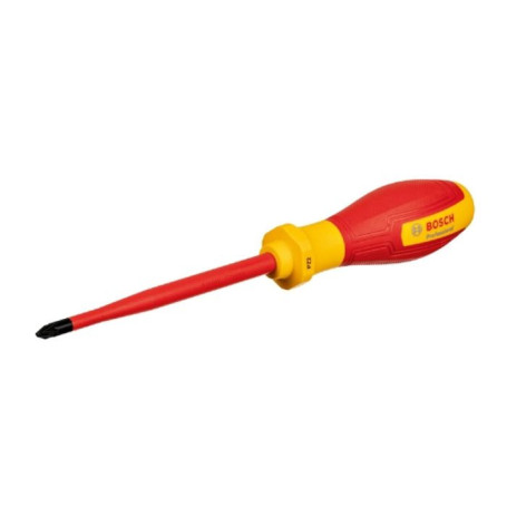 Bosch Professional tournevis VDE plat PZ2x125 (certifié jusqu'a 1 000 V, isolé avec un élastomere thermoplastique (TPE))