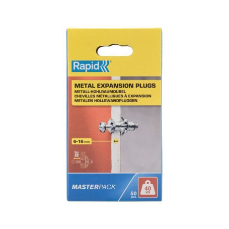 Chevilles a expansion métal pour cloison plâtre - RAPID - Ø11 - 6-16mm - Lot de 50 - Charge max 40 kg - 5001563