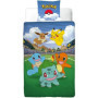 Parure de lit réversible - POKEMON - Pikachu et ses amis a l'Arena - Microfibre - 140 x 200 cm + 1 taie 63 x 63 cm