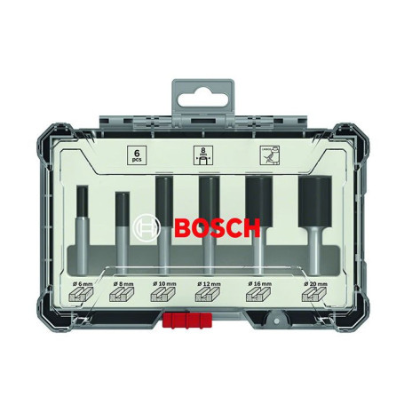 Coffret de fraises droites - BOSCH - 2607017466 - Queue de 8 mm - Ø12/16/20 mm - 6 pieces
