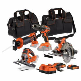 Pack 4 outils - DUAL POWER - 20 V - Perceuse/visseuse + scies (sauteuse, sabre, circulaire) - 2 batteries et chargeur Pack 4 outils - DUAL POWER - 20 V - Perceuse/visseuse + scies (sauteuse, sabre, circulaire) - 2 batteries et chargeur