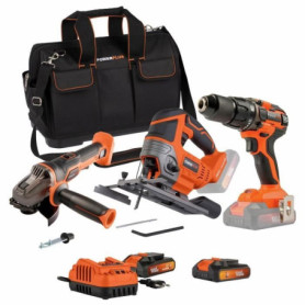 Pack 3 outils - DUAL POWER - 20 V - Meuleuse d'angle + perceuse/visseuse + scie sauteuse - 2 batteries et chargeur - Sac Pack 3 outils - DUAL POWER - 20 V - Meuleuse d'angle + perceuse/visseuse + scie sauteuse - 2 batteries et chargeur - Sac