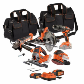Pack 4 outils - DUAL POWER - 20 V - Perceuse/visseuse + meuleuse d'angle + ponceuse a main + scie circulaire - 2 batteries Pack 4 outils - DUAL POWER - 20 V - Perceuse/visseuse + meuleuse d'angle + ponceuse a main + scie circulaire - 2 batteries