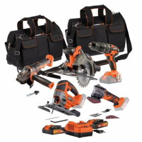 Pack 5 outils - DUAL POWER - 20 V - Perceuse/visseuse + meuleuse d'angle + multi outil oscillant + scies (circulaire, sauteuse) Pack 5 outils - DUAL POWER - 20 V - Perceuse/visseuse + meuleuse d'angle + multi outil oscillant + scies (circulaire, sauteuse)