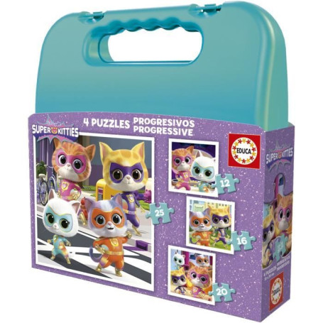 Malette puzzles progressifs - EDUCA - SuperKitties - 12+16+20+25 pieces