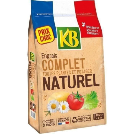 Engrais Complet Universel KB KBCOMP5 - 5kg - Nourrit jusqu'a 3 mois - Jusqu'a 100m² fertilisés
