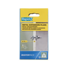 Chevilles a expansion métal pour cloison plâtre - RAPID - Ø8 - 3-13mm - Lot de 50 - Charge max 25 kg - 5001560