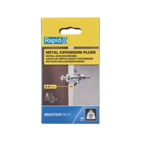 Chevilles a expansion métal pour cloison plâtre - RAPID - Ø13 - 6-21mm - Lot de 40 - Charge max 50 kg - 5001567