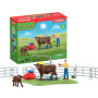 Station de lavage pour vache, Coffret de jeu avec 1 figurine de vache, 1 veau et 1 figurine humaine - SCHLEICH 42529 FARM WORLD