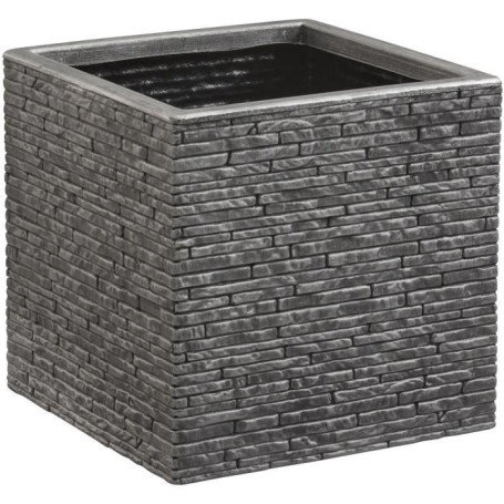 Pot de fleur - STRATA - L - Carré - Slate - 38cm SQ x 39cm H - Couleur Etain