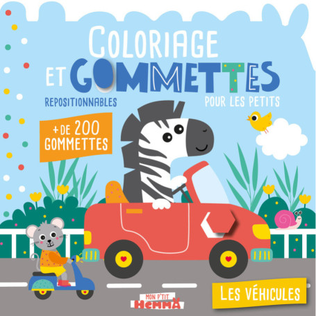 Mon P'tit Hemma - Coloriage et gommettes pour les petits - Les véhicules - + de 200 gommettes repositionnables