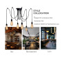 YNXing - Suspension Edison vintage - Réglable - Lampe suspendue - Luminaire industriel - Lustre noir - 1, 3, 5, 6 têtes - 3 supp