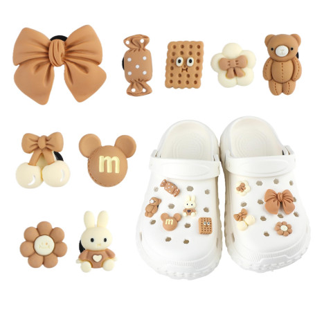 9pcs Accessoires Pins Crocs, Décoration de Boucle de Chaussure de Style Lapin Marron, Compatible avec les Accessoires de Chaussu