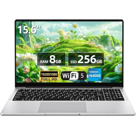 Tunhail Ordinateur Portable 15,6", Celeron N4000 Laptop 8Go DDR4 RAM 256Go SSD, 1920 * 1080 FHD IPS, PC Portable Ordinateur WiFi