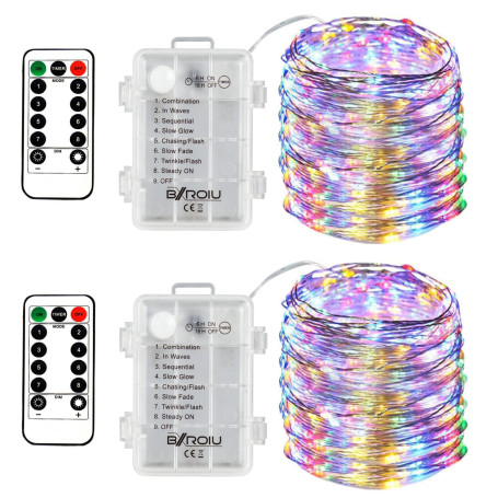 BXROIU 50Leds Guirlande Lumineuse a Pile,5 mètre Micro Argent Câble 3AA Opération batterie étanche avec télécommande 8 Programme