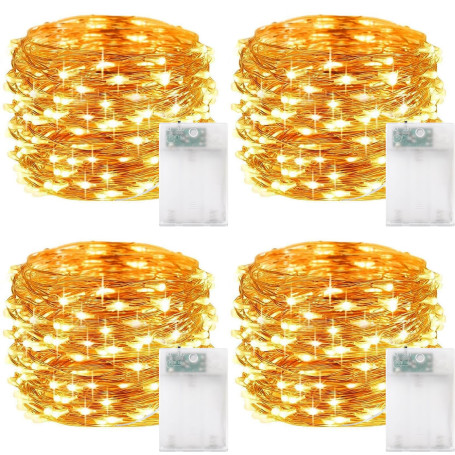 ZPQAODI Lot de 4 guirlandes lumineuses LED à piles, 5 m, 50 LED, guirlande lumineuse en fil de cuivre, guirlande lumineuse de No