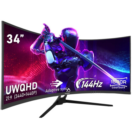Gawfolk Écran PC Ultra Large 34 Pouces 1500R incurvé 144Hz Gaming Computer Moniteur,21:9 UWQHD(3440x1440),Adaptive Sync，HDR，178 