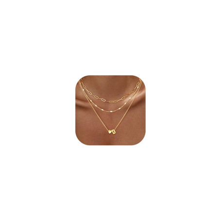 Chriscoco 3Pcs Collier Femme Or Collier Initiale Colliers Personnalisé Prénom Acier Inoxydable Colliers Lettre Chaîne Coeur Chai