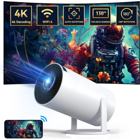Vidéoprojecteur 4K Mini Projecteur 1080 Projecteur Portable avec Rotation à 180° Rotation 100 » Projecteur de cinéma Correction 